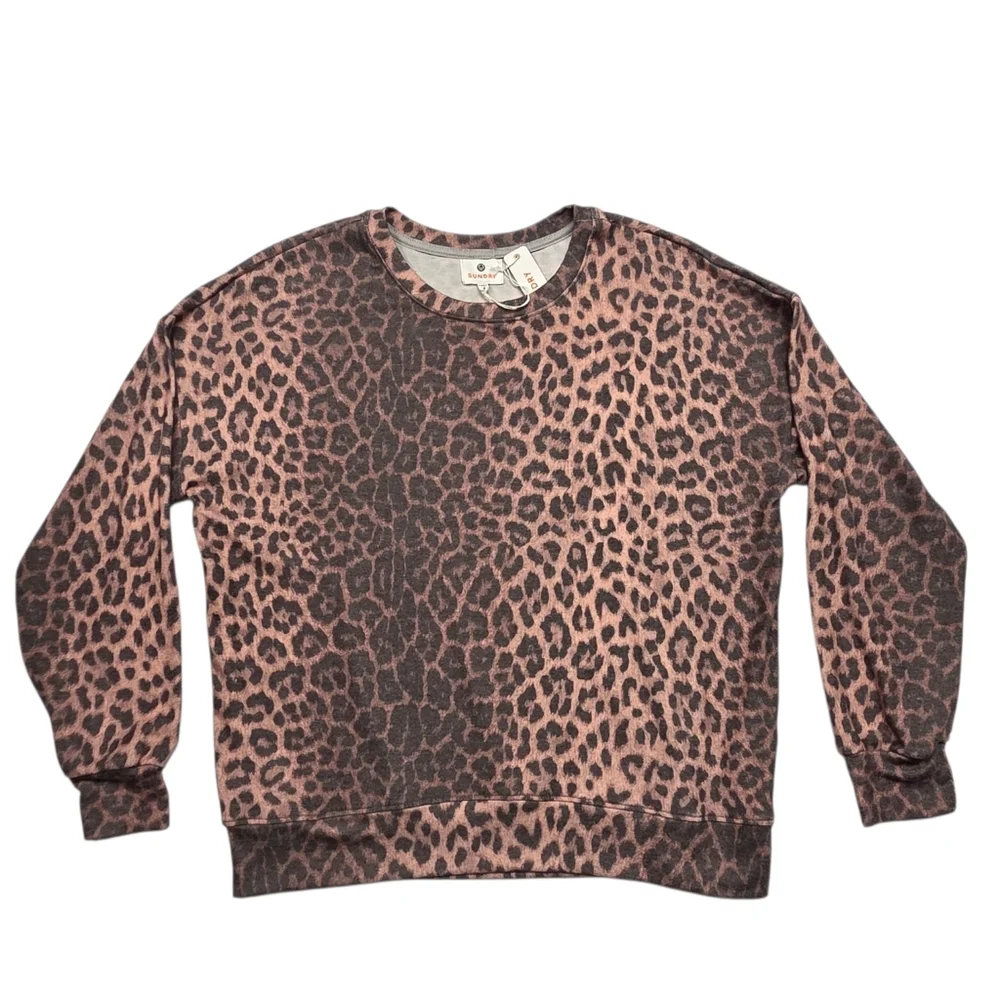 Sundry Leopard Print Pullover Soft Cozy Brown Animal Print Sweater Medium NWT